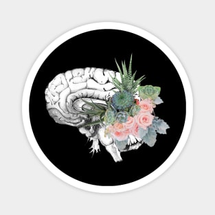 Brain human anatomy,succulents plants and roses, mental Magnet